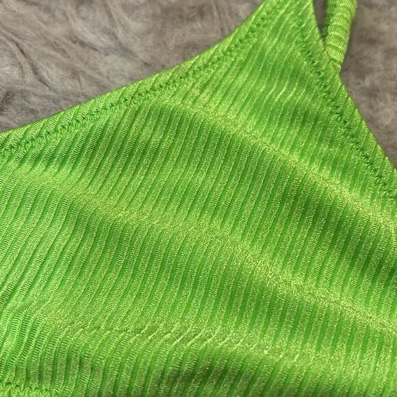 NWT aerie scoop bright lime green shimmer swimsuit top - Picture 2 of 5